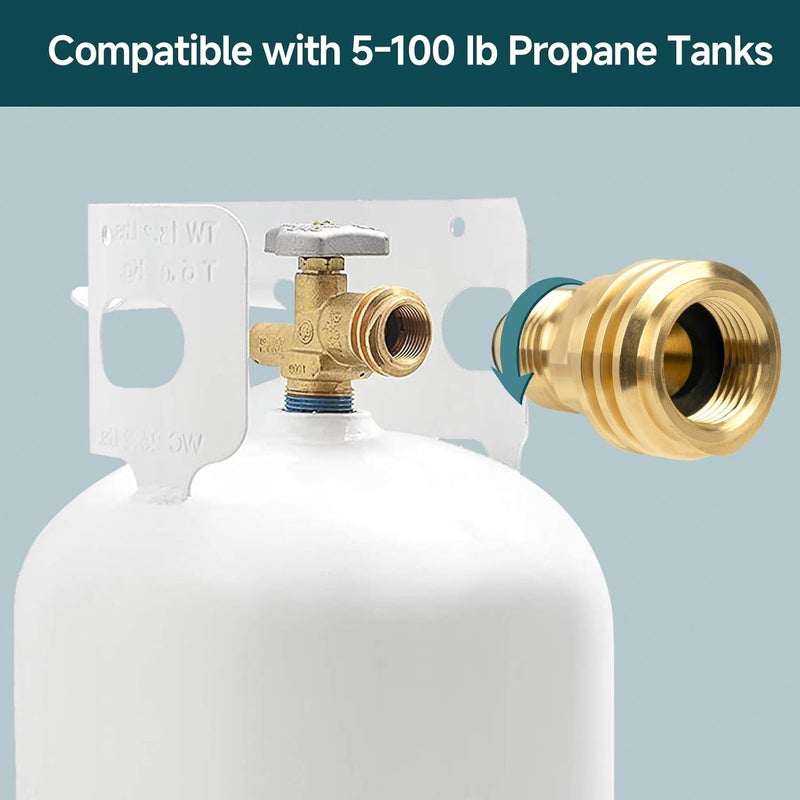 GASPRO Propane Tank Adapter, POL to QCC-1 Propane Fittings, Converts 100 lb LP Tank to Type-1 Hose or Regulator, Old to New, Solid Brass - Image 3